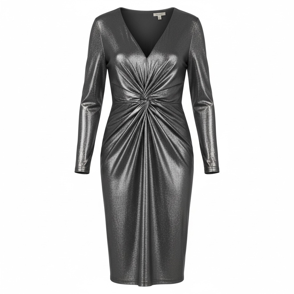 Harper Rose Metallic Black Long Sleeve Knot Dress | Size 14 | NWT